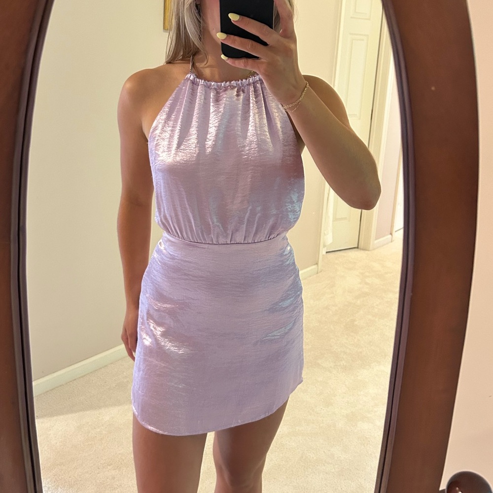 Lucy in the Sky Purple Satin Halter Dress